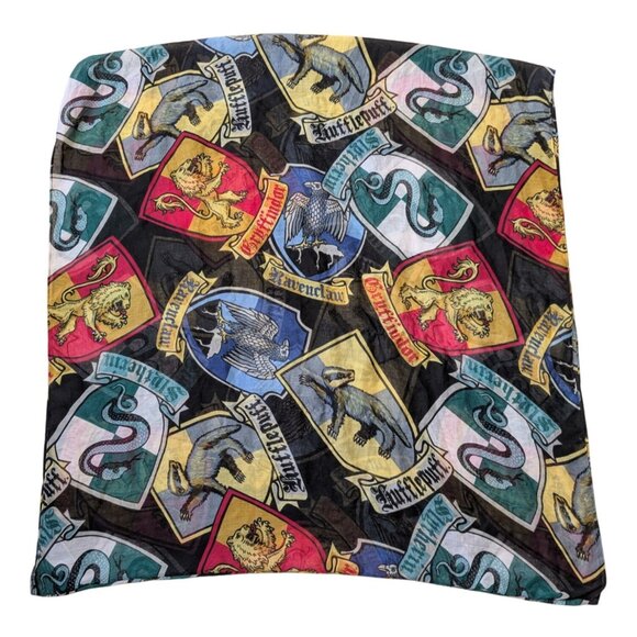 Warner Bros Harry Potter Houses Infinity Scarf Black Crest Print Lightweight - Picture 3 of 9